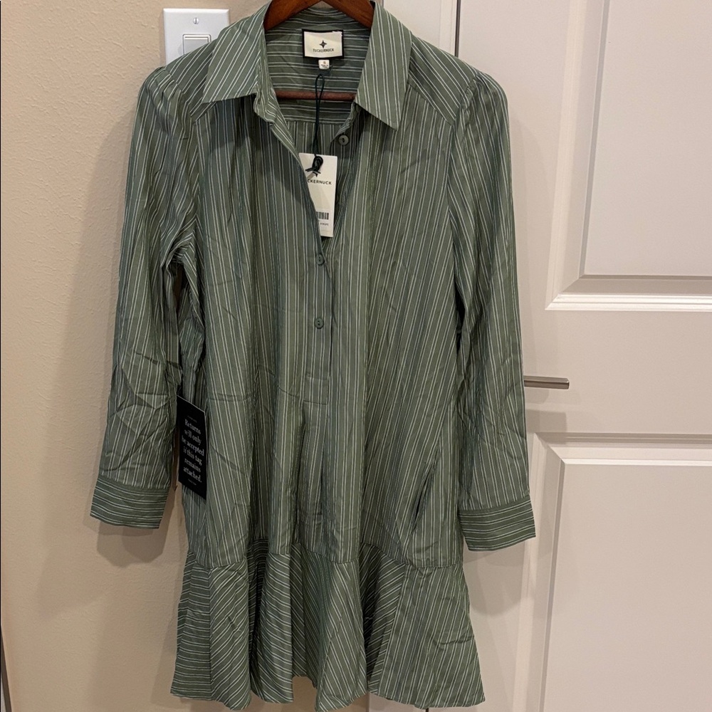 Tuckernuck Olive and White Pinstripe Button-Front Shirt